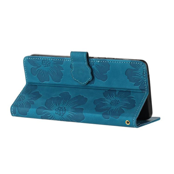 For iPhone 16e Flower Embossing Pattern Leather Phone Case(Blue)