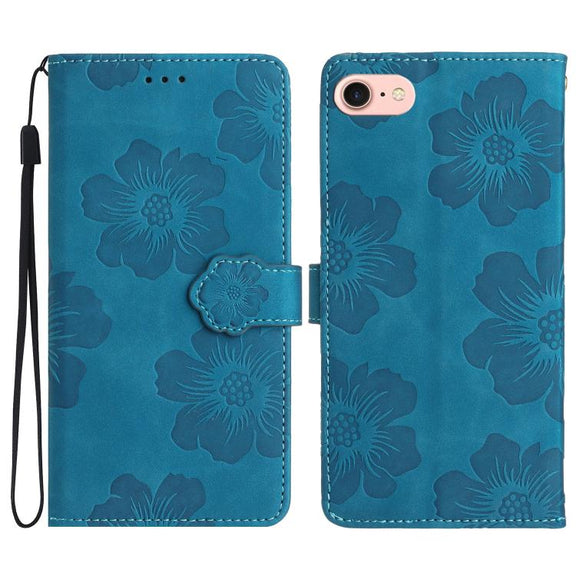 For iPhone 16e Flower Embossing Pattern Leather Phone Case(Blue)
