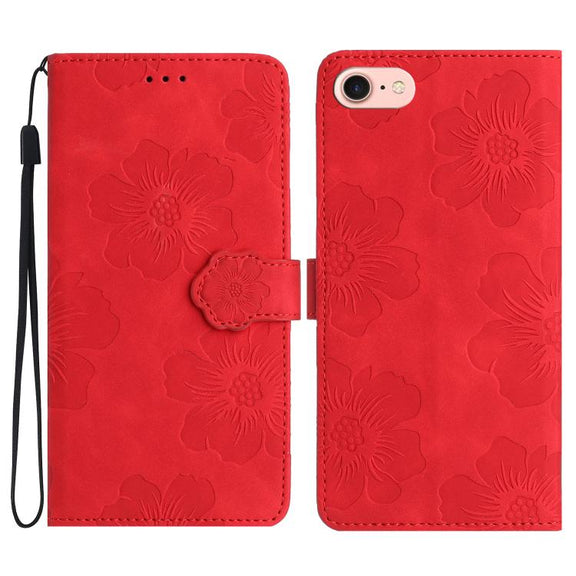 For iPhone 16e Flower Embossing Pattern Leather Phone Case(Red)