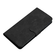 For iPhone 16e Flower Embossing Pattern Leather Phone Case(Black)