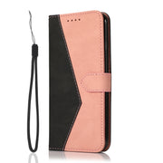 For iPhone 16 Dual-color Stitching Leather Phone Case(Black Rose Gold)