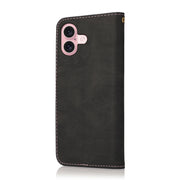 For iPhone 16 Dual-color Stitching Leather Phone Case(Black Rose Gold)
