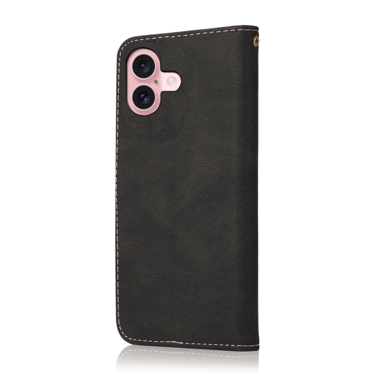 For iPhone 16 Dual-color Stitching Leather Phone Case(Black Rose Gold)