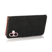 For iPhone 16 Dual-color Stitching Leather Phone Case(Black Rose Gold)
