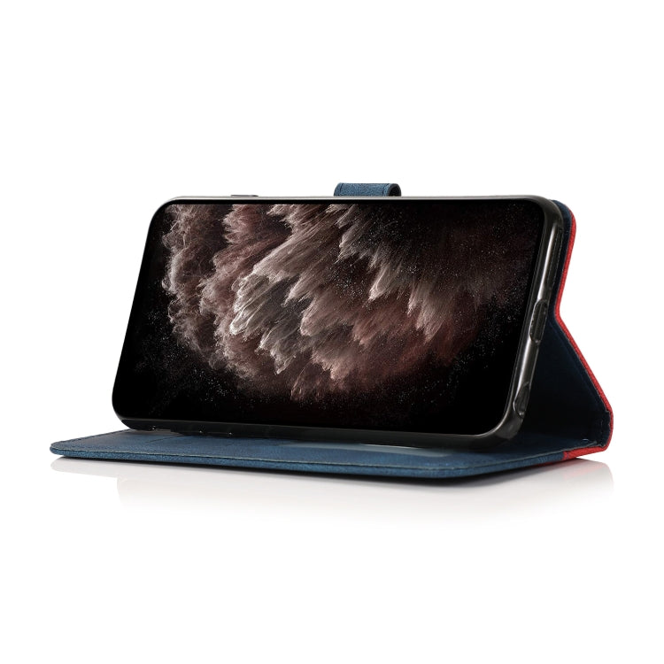 For iPhone 16 Plus Dual-color Stitching Leather Phone Case(Red Blue)