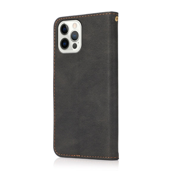 For iPhone 16 Pro Dual-color Stitching Leather Phone Case(Black Brown)