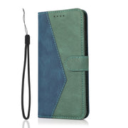 For iPhone 16 Pro Max Dual-color Stitching Leather Phone Case(Blue Green)