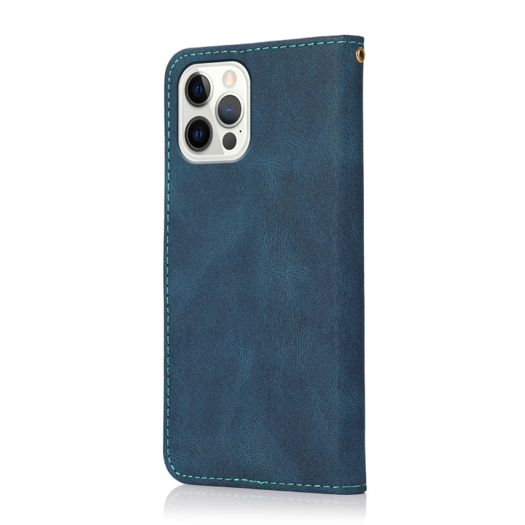For iPhone 16 Pro Max Dual-color Stitching Leather Phone Case(Blue Green)