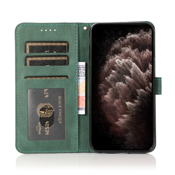 For iPhone 16 Pro Max Dual-color Stitching Leather Phone Case(Blue Green)