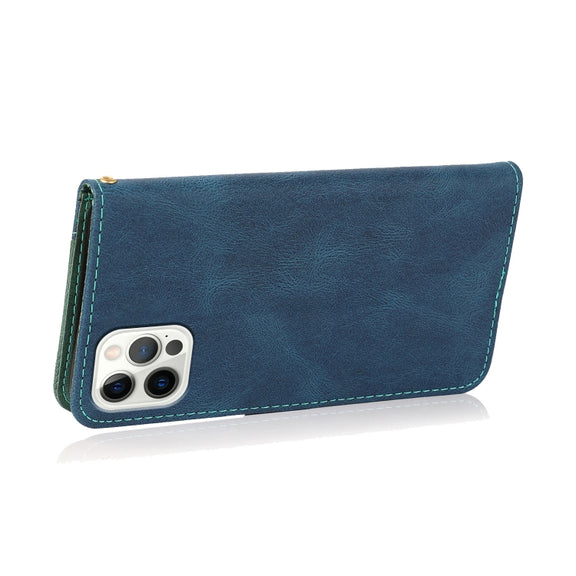 For iPhone 16 Pro Max Dual-color Stitching Leather Phone Case(Blue Green)