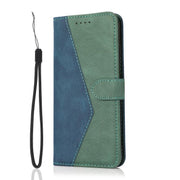 For iPhone 16e Dual-color Stitching Leather Phone Case(Blue Green)