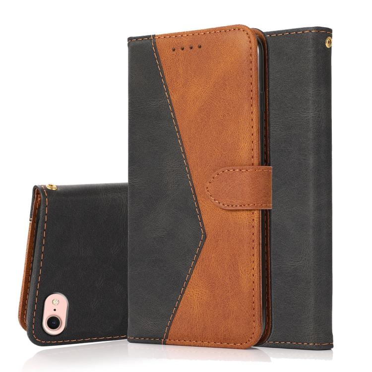 For iPhone 16e Dual-color Stitching Leather Phone Case(Black Brown)