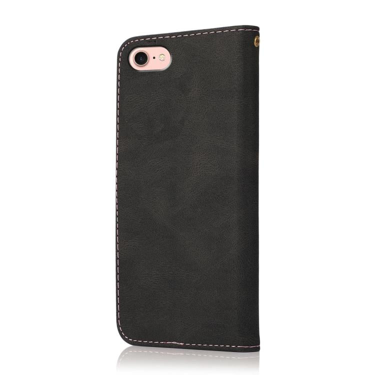 For iPhone 16e Dual-color Stitching Leather Phone Case(Black Rose Gold)