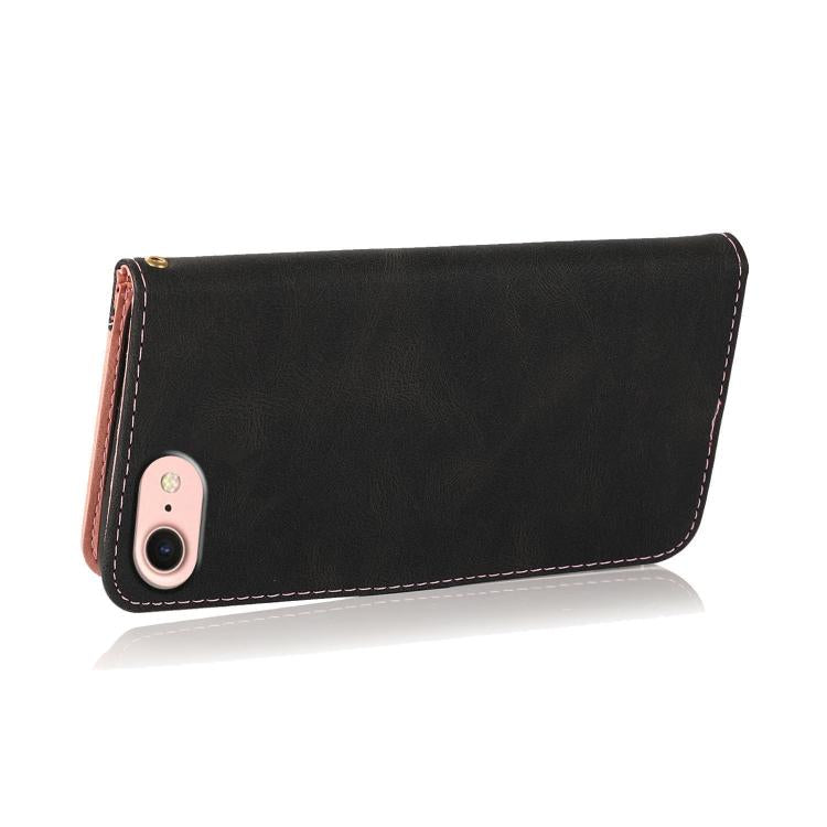 For iPhone 16e Dual-color Stitching Leather Phone Case(Black Rose Gold)