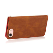 For iPhone 16e Dual-color Stitching Leather Phone Case(Brown Red)