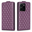 For vivo Y35 4G / Y22s Diamond Lattice Vertical Flip Leather Phone Case(Dark Purple) - vivo Cases by PMC TechLife | Online Shopping South Africa | PMC TechLife | Buy Now Pay Later Mobicred