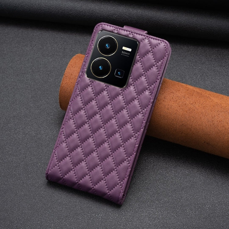For vivo Y35 4G / Y22s Diamond Lattice Vertical Flip Leather Phone Case(Dark Purple)