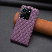 For vivo Y35 4G / Y22s Diamond Lattice Vertical Flip Leather Phone Case(Dark Purple)