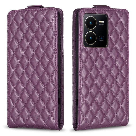 For vivo Y35 4G / Y22s Diamond Lattice Vertical Flip Leather Phone Case(Dark Purple)