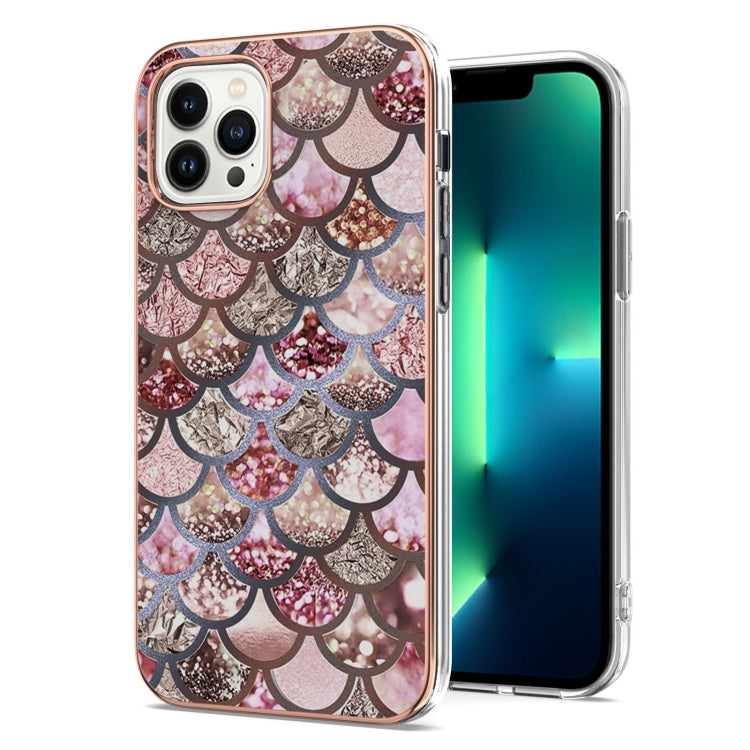 For iPhone 16 Pro Max Electroplating Pattern IMD TPU Shockproof Case(Pink Scales)