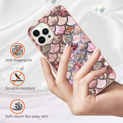 For iPhone 16 Pro Max Electroplating Pattern IMD TPU Shockproof Case(Pink Scales)
