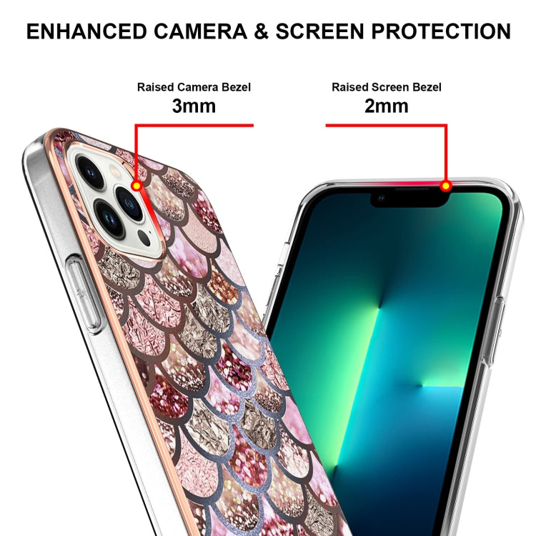 For iPhone 16 Pro Max Electroplating Pattern IMD TPU Shockproof Case(Pink Scales)