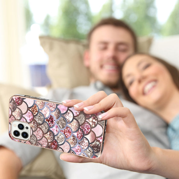 For iPhone 16 Pro Max Electroplating Pattern IMD TPU Shockproof Case(Pink Scales)