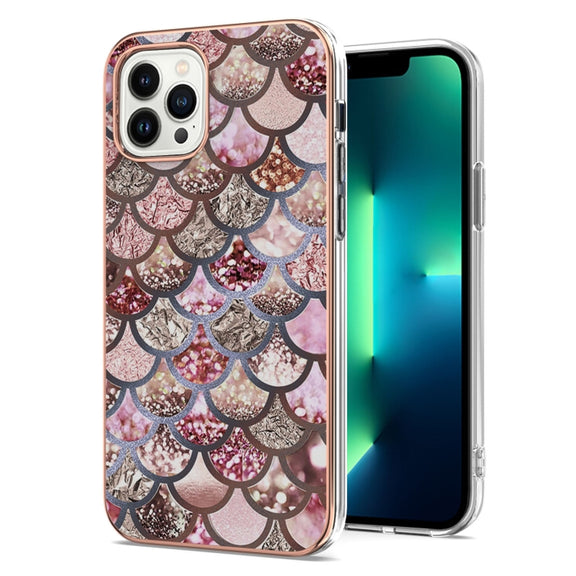For iPhone 16 Pro Max Electroplating Pattern IMD TPU Shockproof Case(Pink Scales)