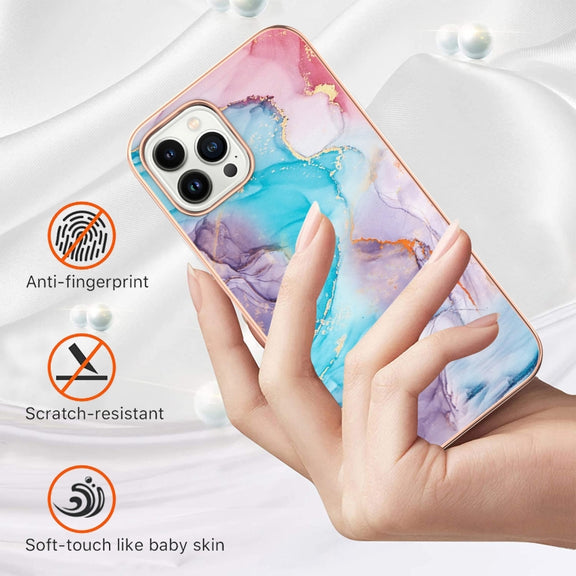 For iPhone 16 Pro Electroplating Pattern IMD TPU Shockproof Case(Milky Way Blue Marble)