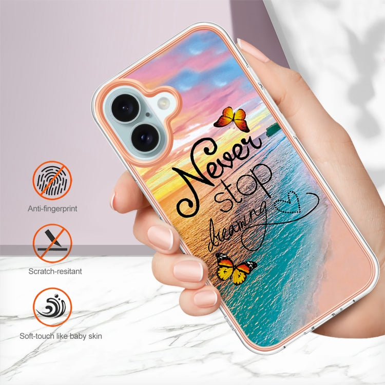 For iPhone 16 Plus Electroplating Pattern IMD TPU Shockproof Case(Dream Chasing Butterfly)