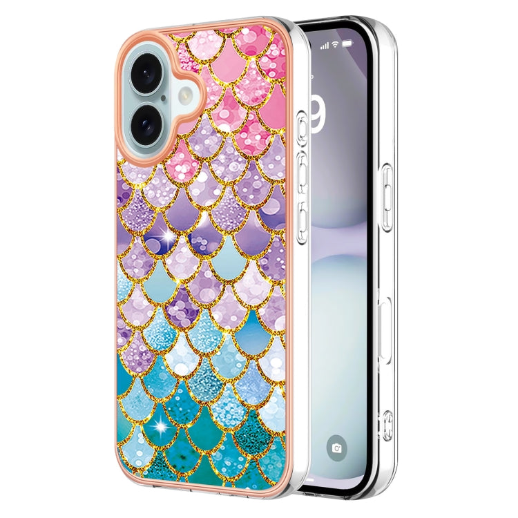 For iPhone 16 Electroplating Pattern IMD TPU Shockproof Case(Colorful Scales)