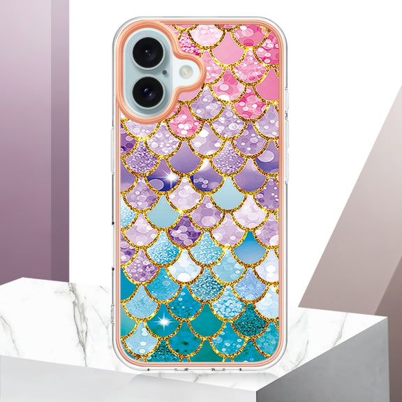For iPhone 16 Electroplating Pattern IMD TPU Shockproof Case(Colorful Scales)