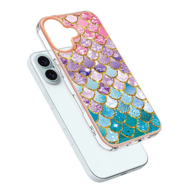 For iPhone 16 Electroplating Pattern IMD TPU Shockproof Case(Colorful Scales)