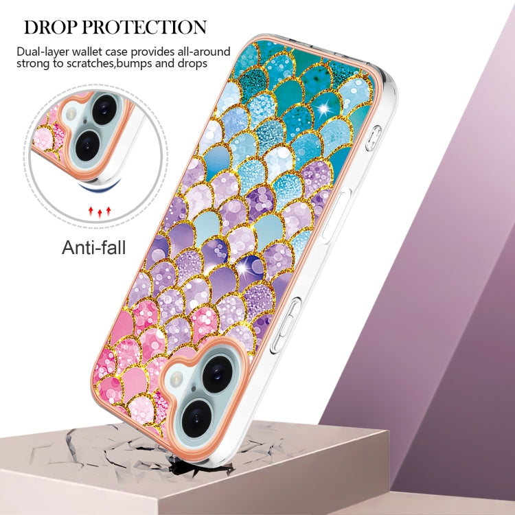 For iPhone 16 Electroplating Pattern IMD TPU Shockproof Case(Colorful Scales)