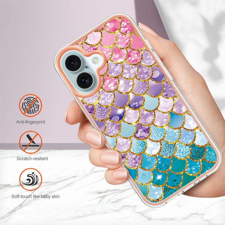 For iPhone 16 Electroplating Pattern IMD TPU Shockproof Case(Colorful Scales)