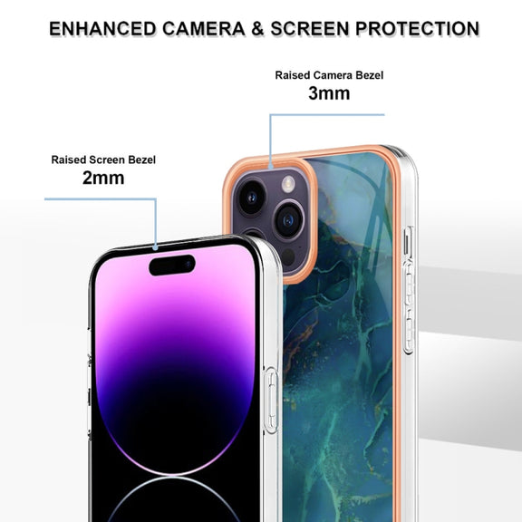 For iPhone 16 Pro Max Electroplating Marble Dual-side IMD Phone Case(Green 017)