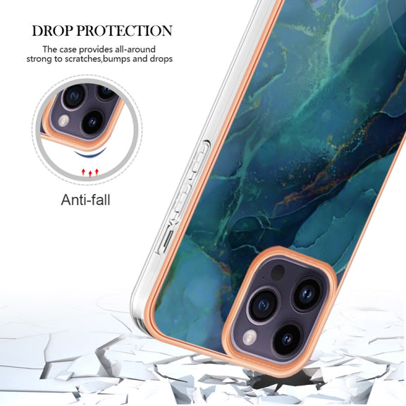 For iPhone 16 Pro Max Electroplating Marble Dual-side IMD Phone Case(Green 017)