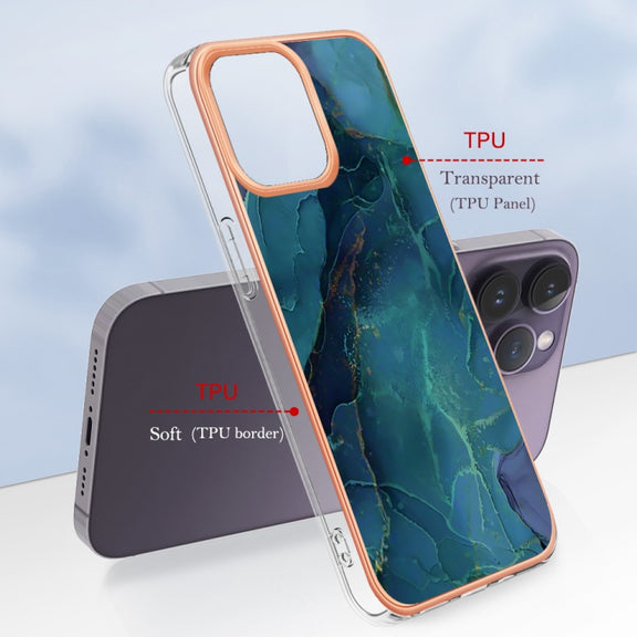 For iPhone 16 Pro Max Electroplating Marble Dual-side IMD Phone Case(Green 017)