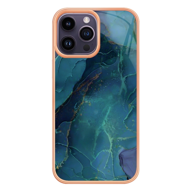 For iPhone 16 Pro Electroplating Marble Dual-side IMD Phone Case(Green 017)