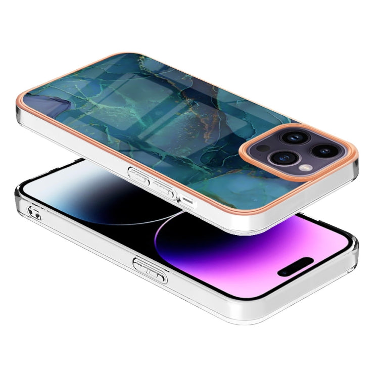 For iPhone 16 Pro Electroplating Marble Dual-side IMD Phone Case(Green 017)