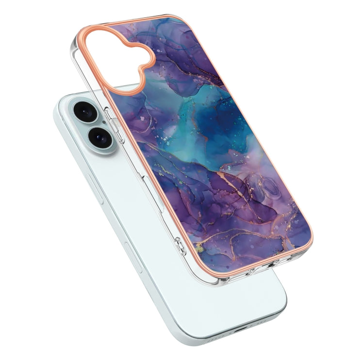 For iPhone 16 Plus Electroplating Marble Dual-side IMD Phone Case(Purple 016)