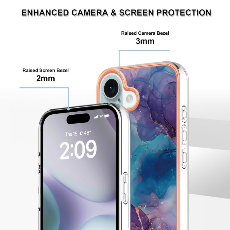 For iPhone 16 Plus Electroplating Marble Dual-side IMD Phone Case(Purple 016)
