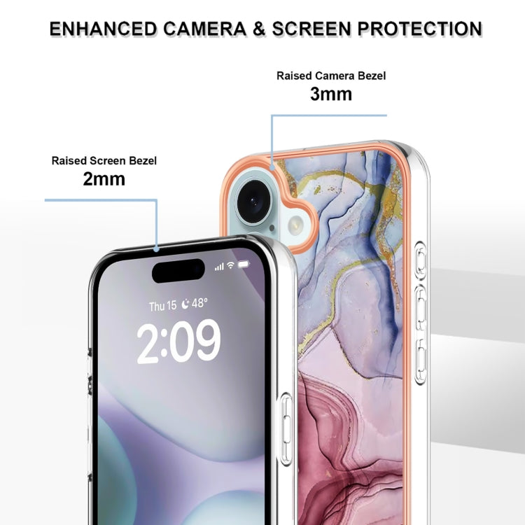 For iPhone 16 Electroplating Marble Dual-side IMD Phone Case(Rose Red 014)