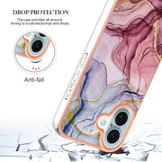 For iPhone 16 Electroplating Marble Dual-side IMD Phone Case(Rose Red 014)