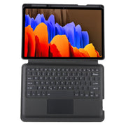 T970B-AS Pivot Backlight Upper Pen Tray Bluetooth Keyboard Leather Case For Samsung Galaxy Tab S7+/S7 FE/S8+(Black)