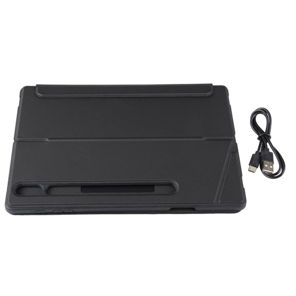 T970B-AS Pivot Backlight Upper Pen Tray Bluetooth Keyboard Leather Case For Samsung Galaxy Tab S7+/S7 FE/S8+(Black)