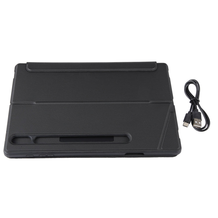 T970B-AS Pivot Backlight Upper Pen Tray Bluetooth Keyboard Leather Case For Samsung Galaxy Tab S7+/S7 FE/S8+(Black)