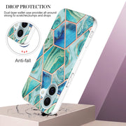 For iPhone 16 Plus Electroplating Splicing Marble Flower Pattern Dual-side IMD TPU Shockproof Phone Case(Green)