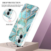 For iPhone 16 Electroplating Splicing Marble Flower Pattern Dual-side IMD TPU Shockproof Phone Case(Green)