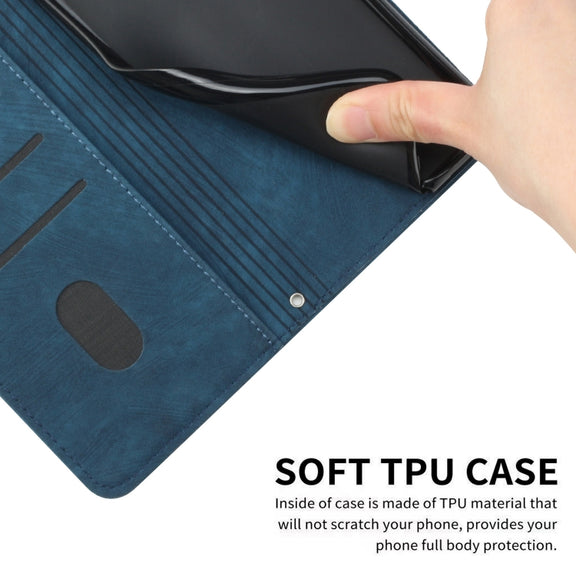 For Samsung Galaxy S24 Ultra Skin Feel Stripe Pattern Leather Phone Case with Long Lanyard(Blue)